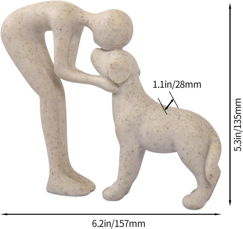 FriyGardcn Dog Sculpture Home Decor Cute Man and Dog Statue Decoration for Office、Living Room、Bedroom、Home， Memory Gifts for Pet Lovers (Sandstone) - Image 4